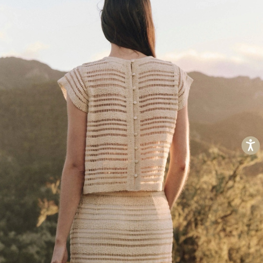 THE GREAT. Cream Crochet Top